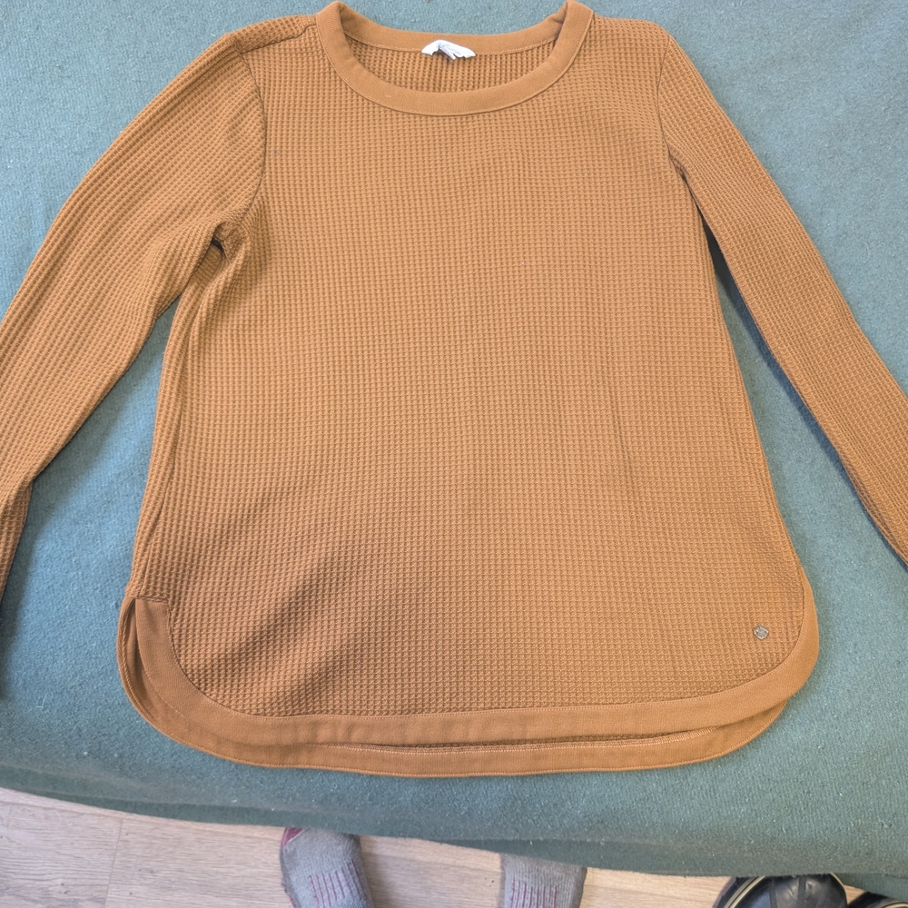 Brown Long Sleeve Waffle Knit Top